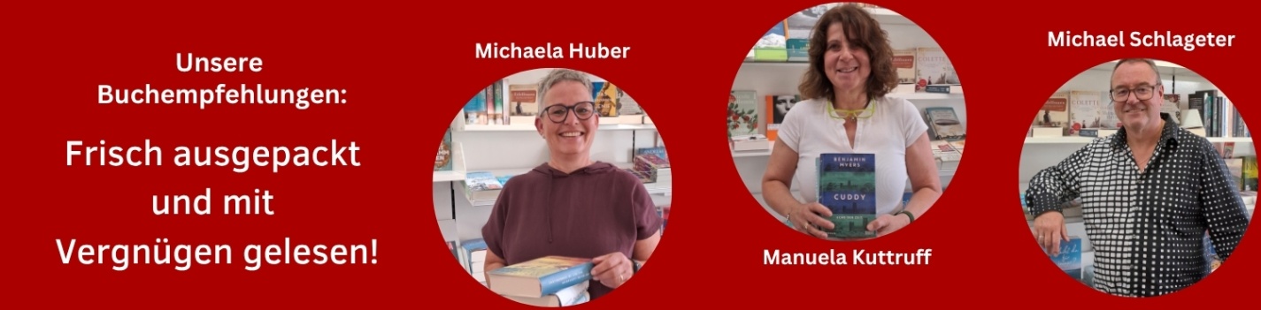 Hier sind die zwei Frauen und ein Mann zu sehen, bei Klick landet man den Empfehlungen der Buchhändlerinnen